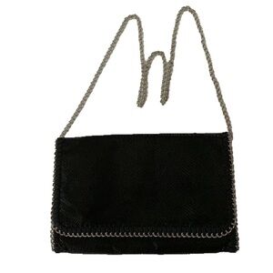Phase 3 Chain & Faux Lizard Clutch Bag,   Black with Silver Tone Trim and Strap